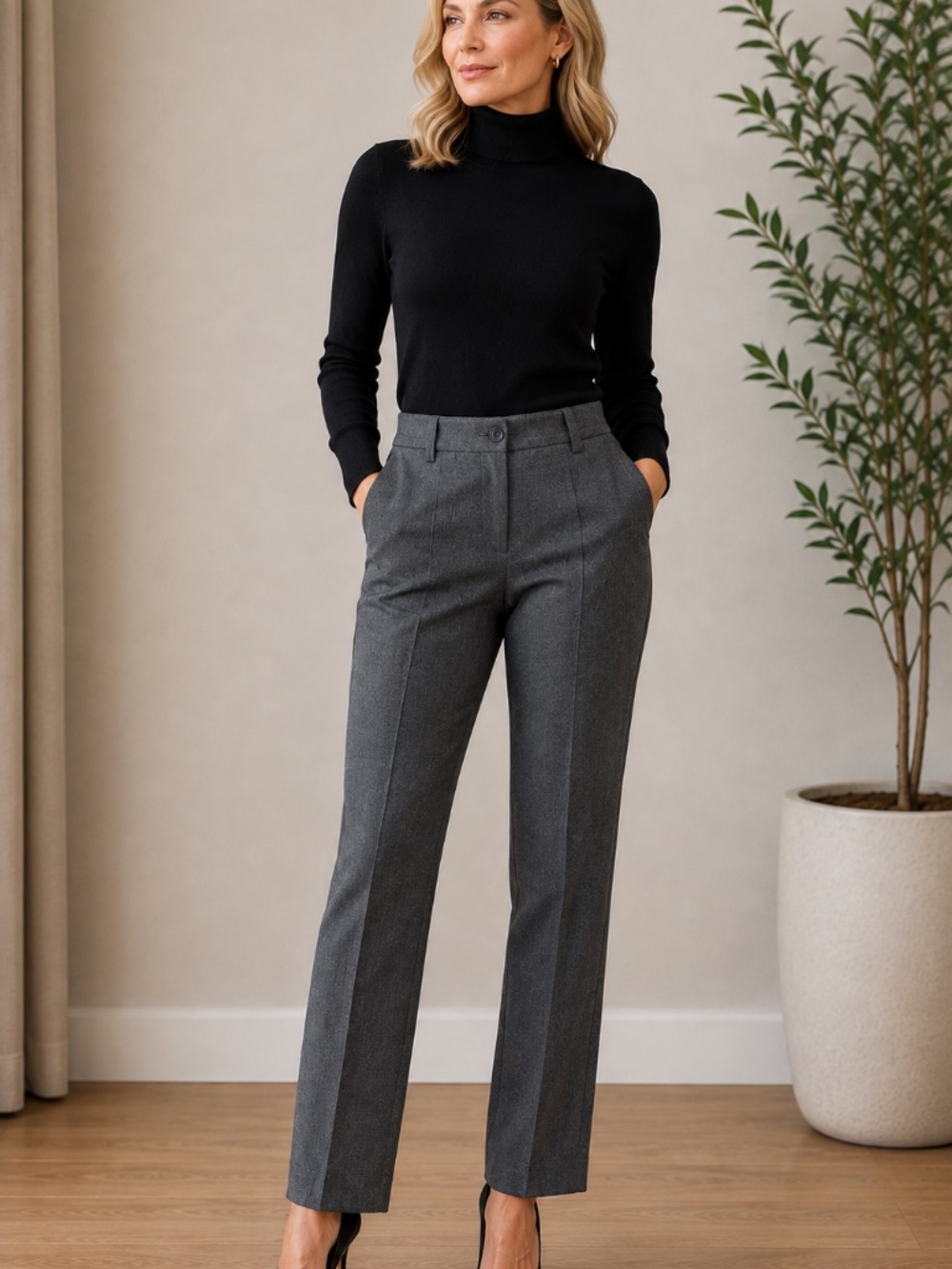 Pendleton Women’s Virgin Wool Gray Navy Twill Tailored Trousers Pants Size 6
